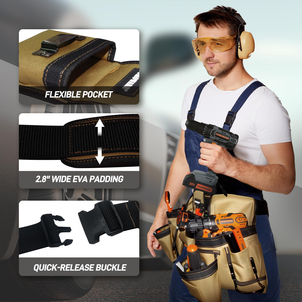 Tool Belt with Adjustable Belt & Magnetic Zone H346934
