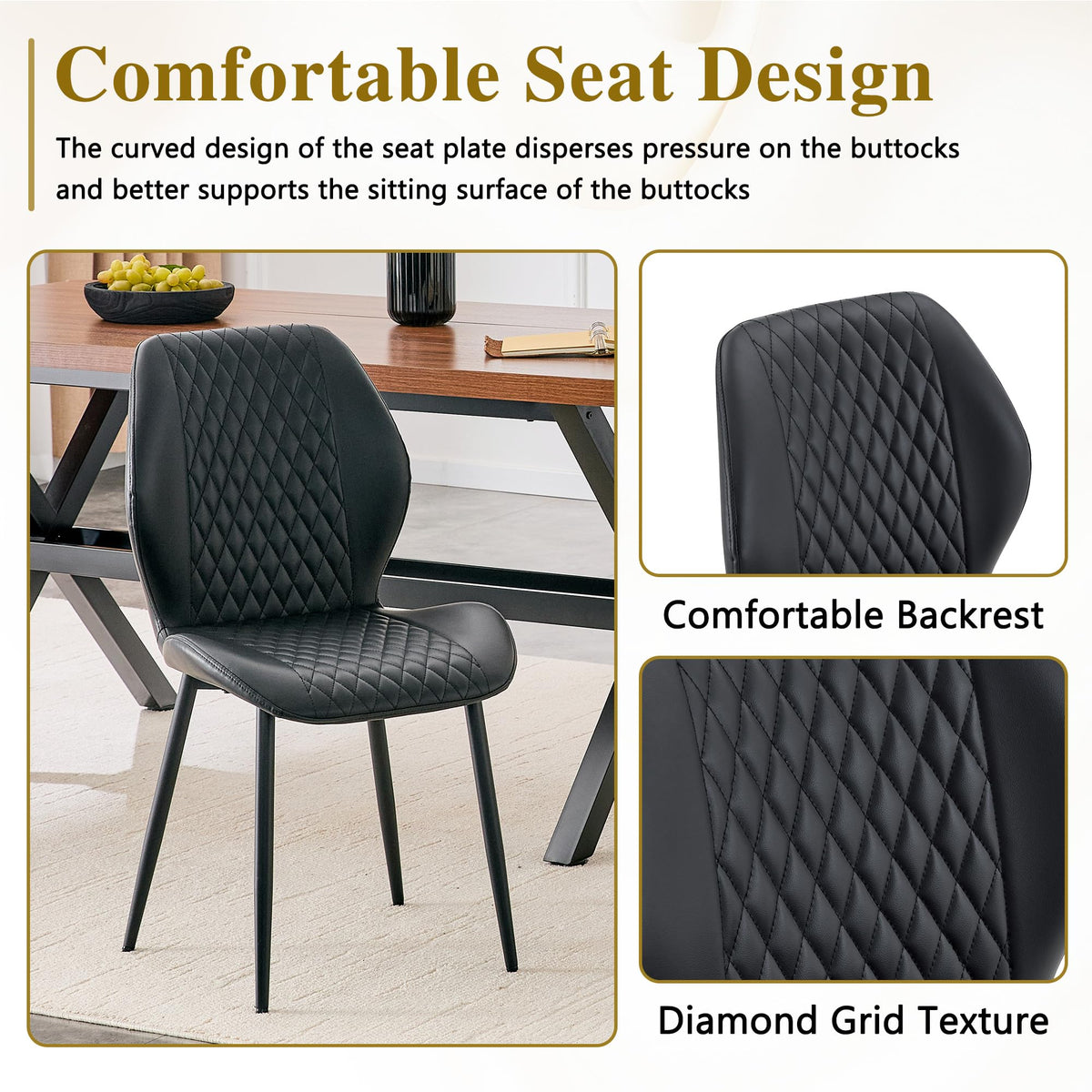 Set of 4 Black Upholstered Dining Chairs W351