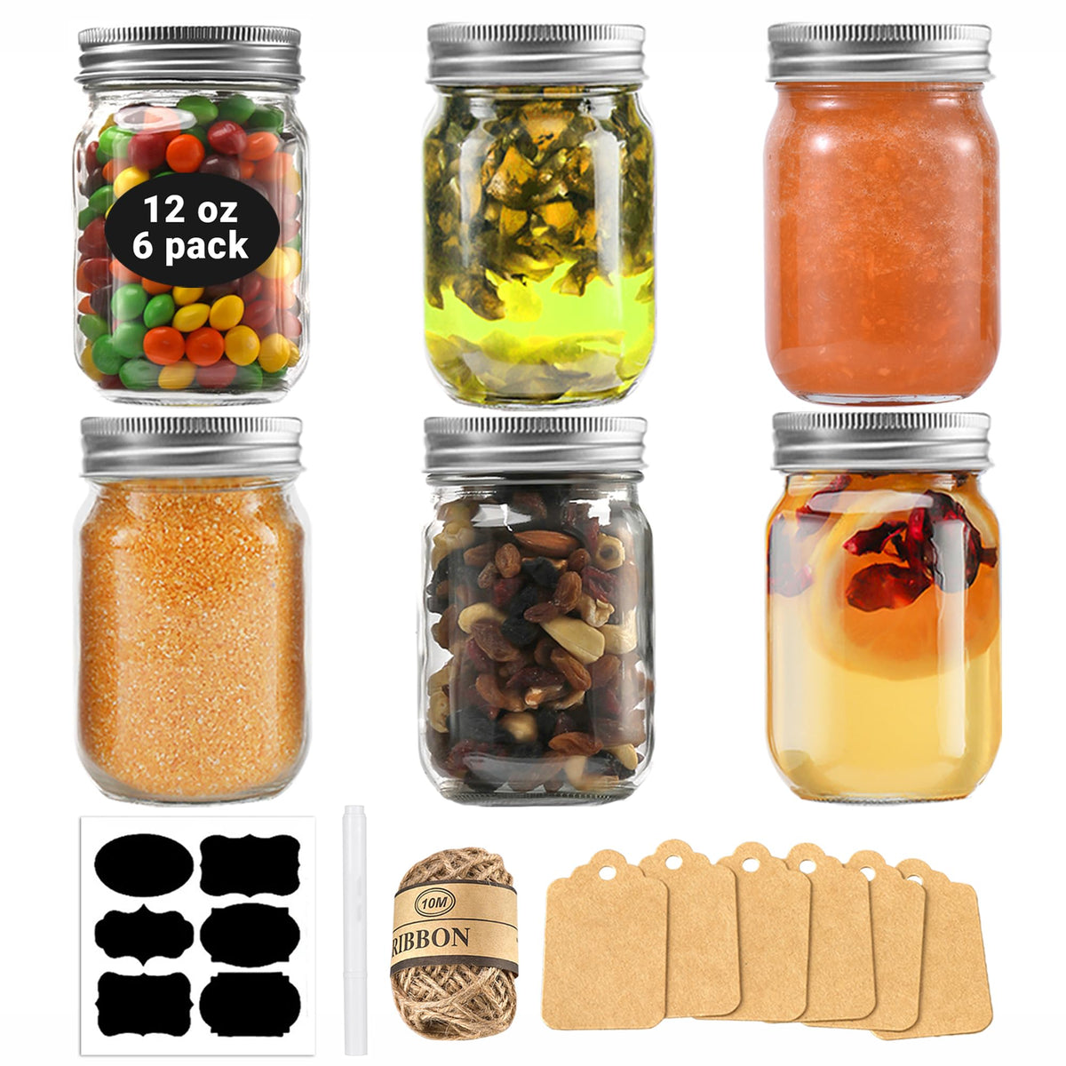 12 oz Glass Canning Jars 6 Pack L329