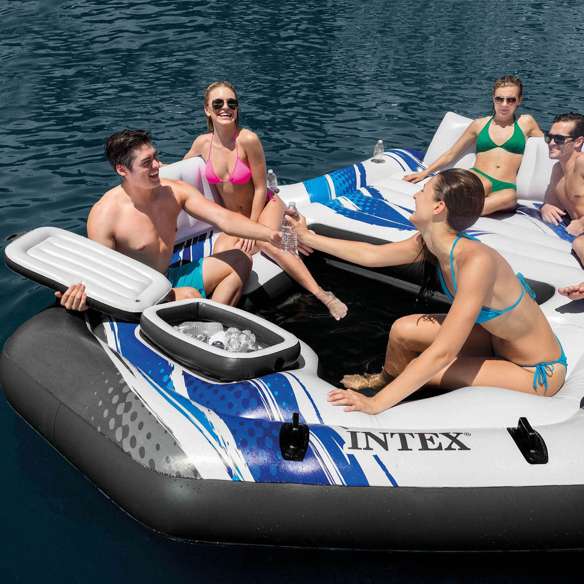 Blue 5-Person Inflatable Pool Island Raft W257579