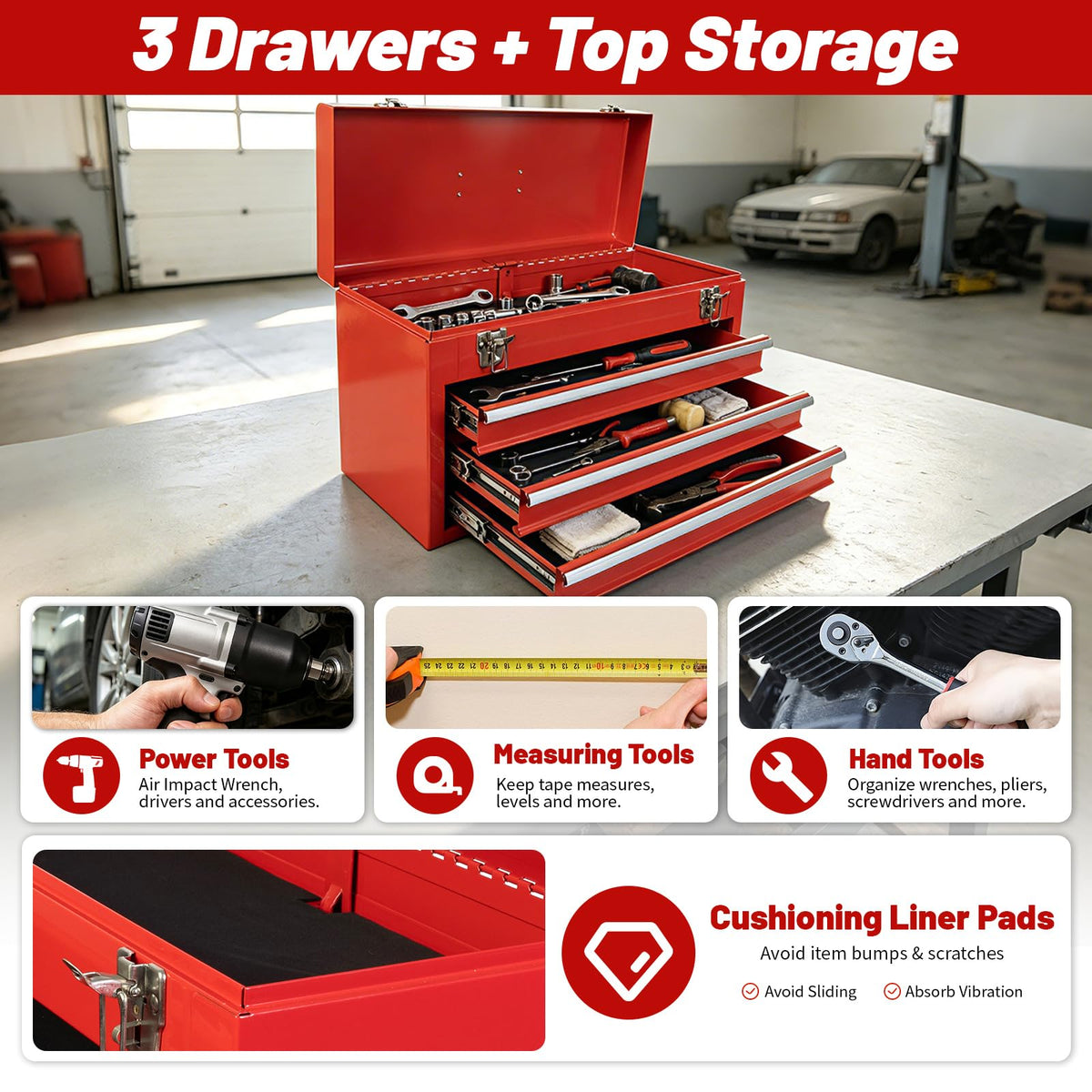 20.5-Inch Metal Tool Box with 3 Drawers Z717