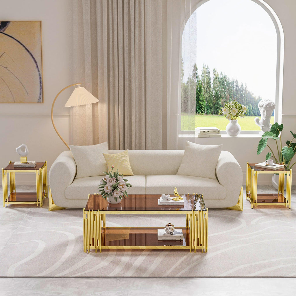 Gold Square Glass End Table, Set of 2 P387