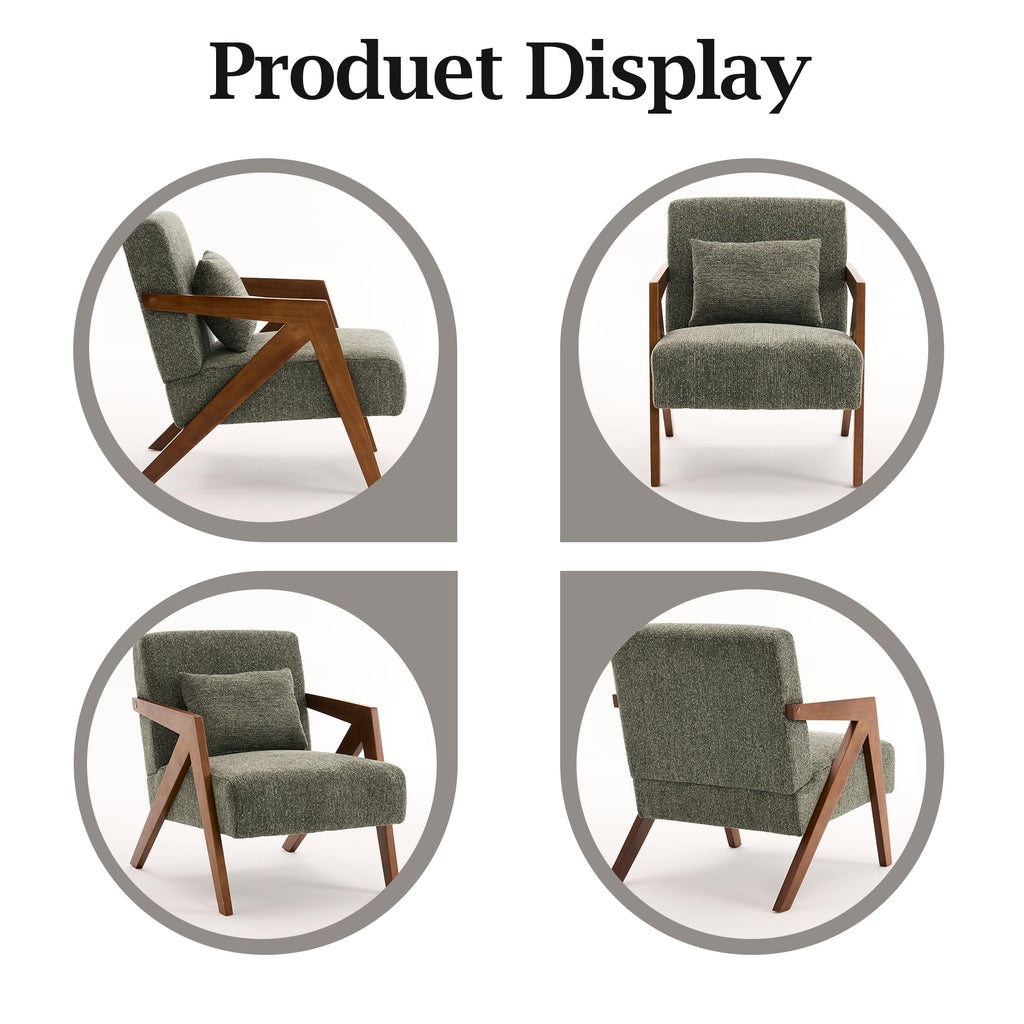 Mid-Century Modern Chenille Accent Chair Set of 2 with Wood Frame V43100