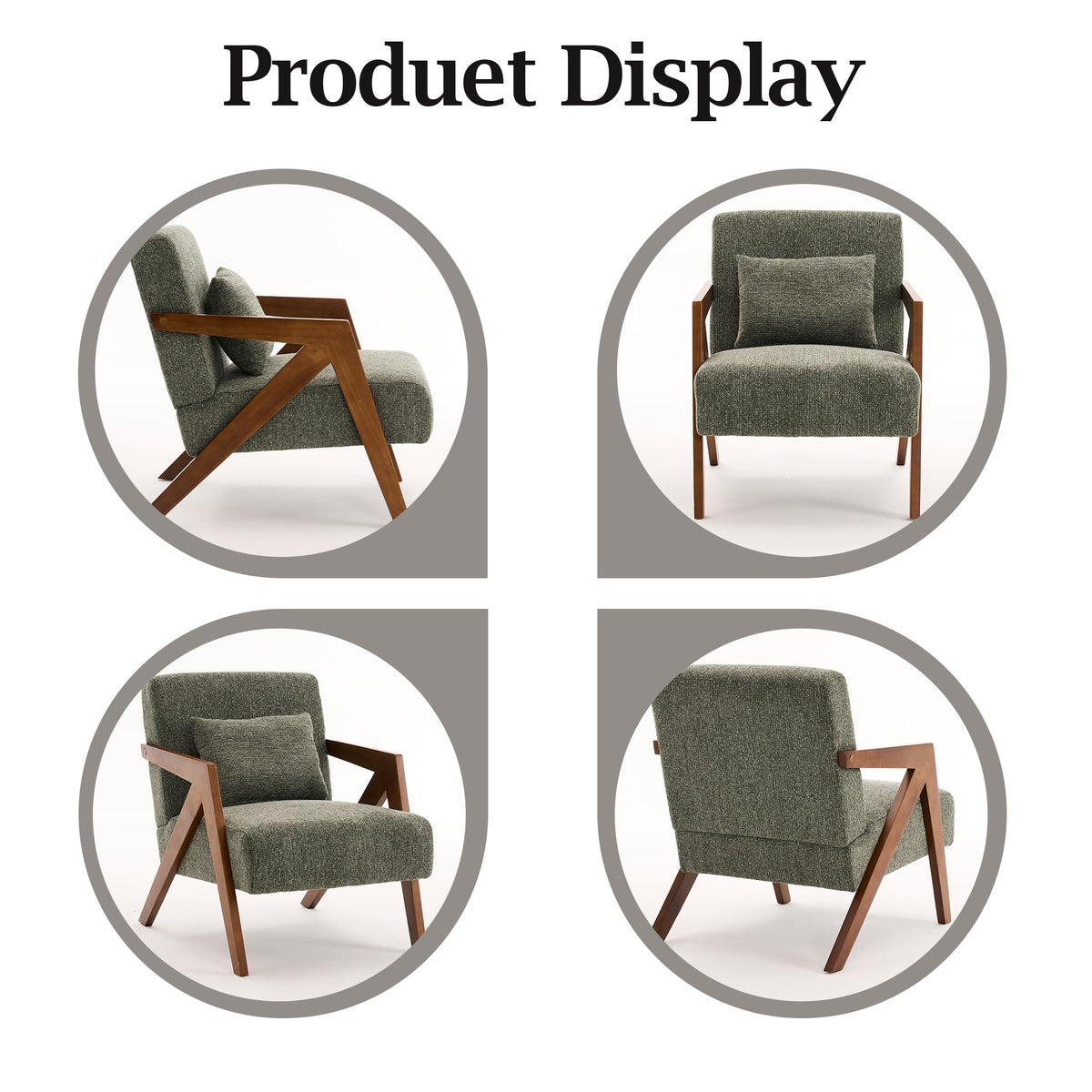 Mid-Century Modern Chenille Accent Chair Set of 2 with Wood Frame V43100