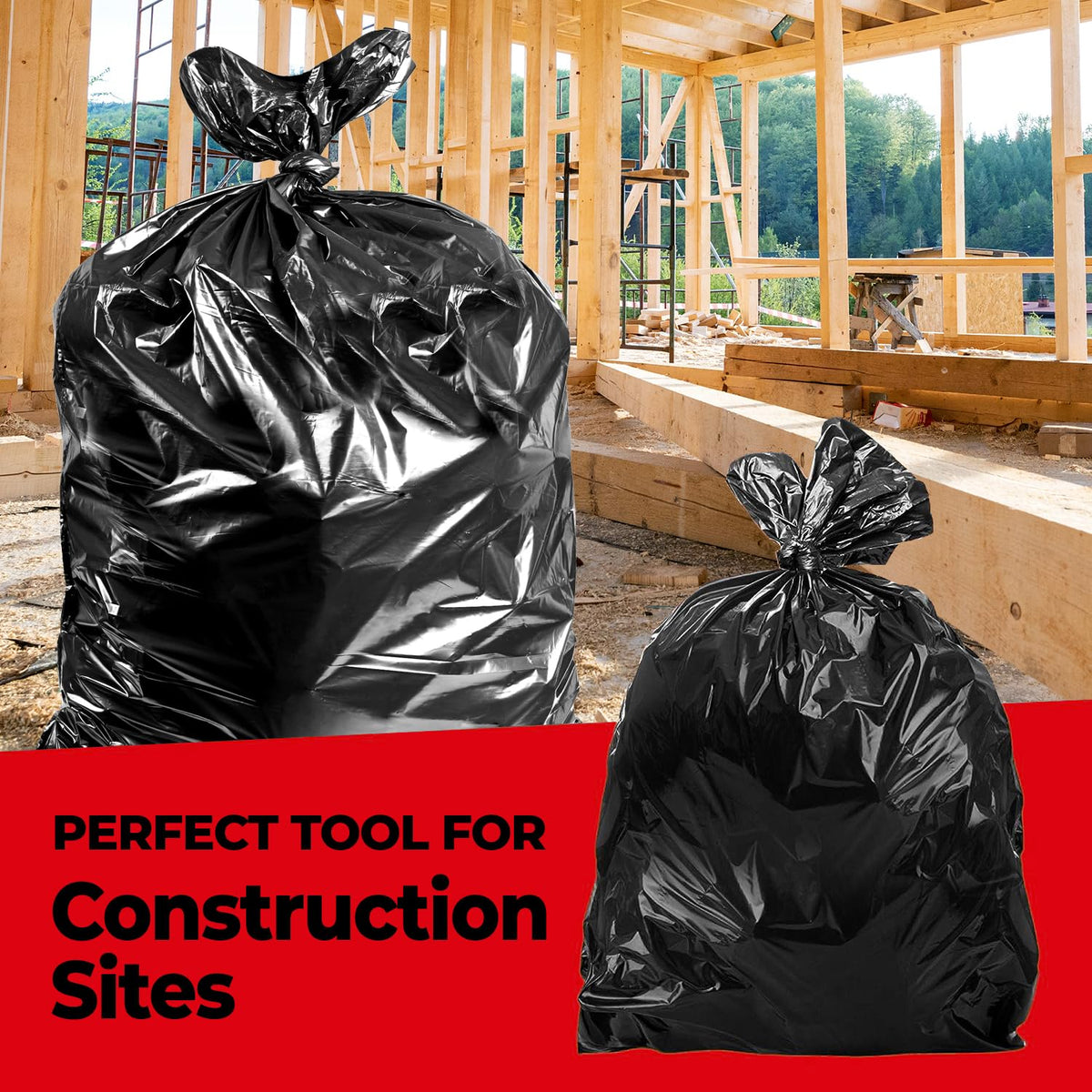 42 Gallon Heavy Duty Black 3 Mil Trash Bags, 50 Count F6071
