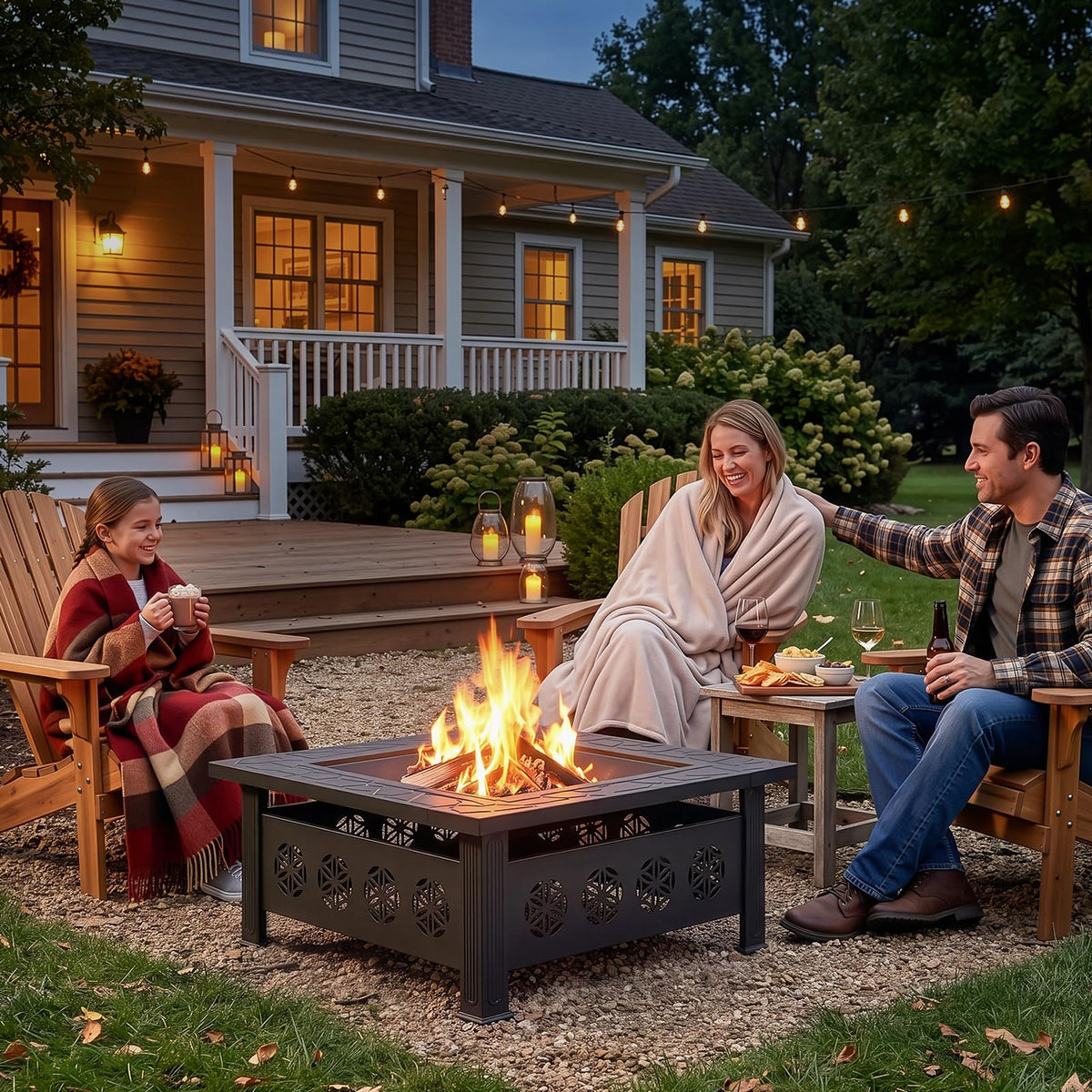32 Inch Square Wood Burning Fire Pit Table Q77303
