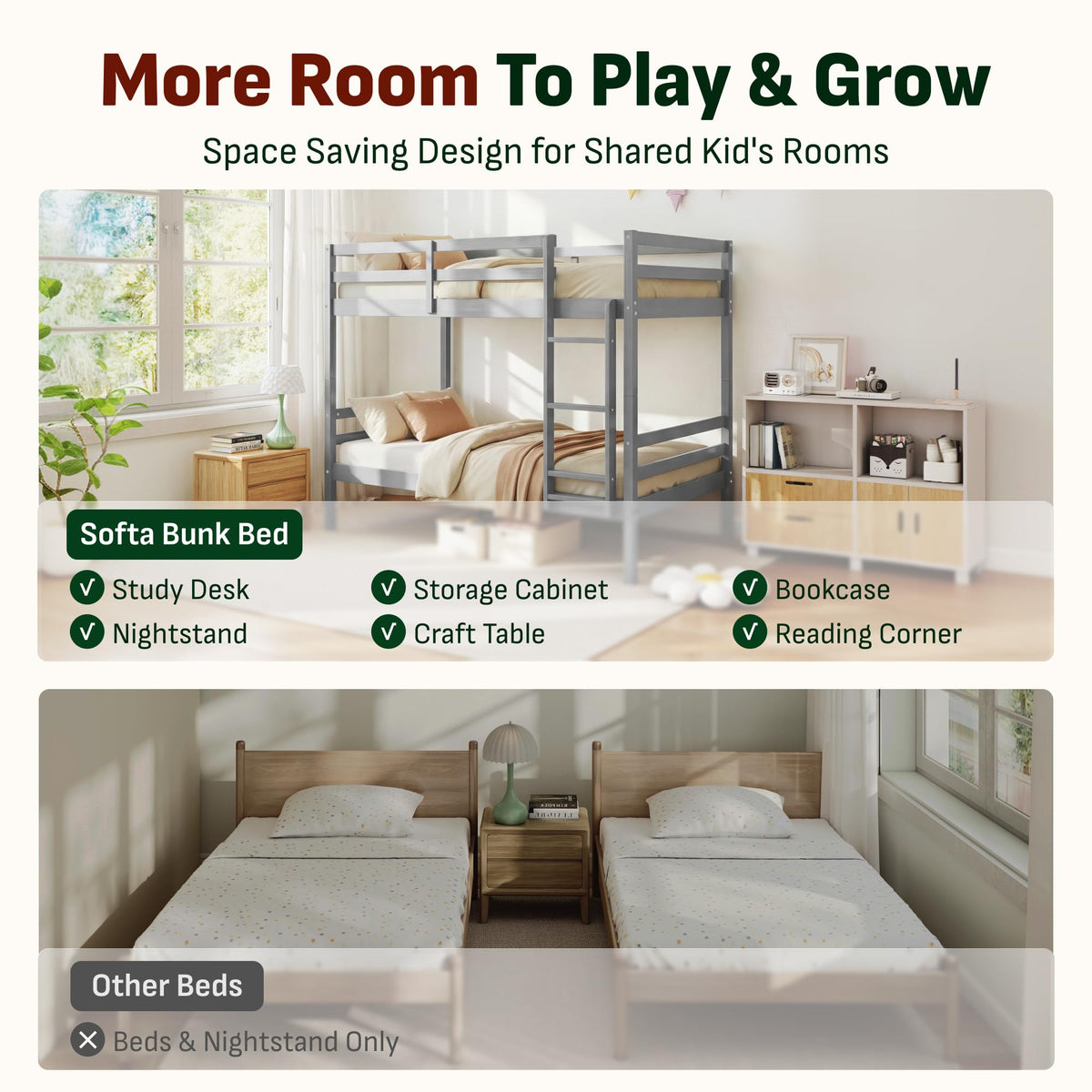 Twin Over Twin Solid Wood Bunk Bed S535