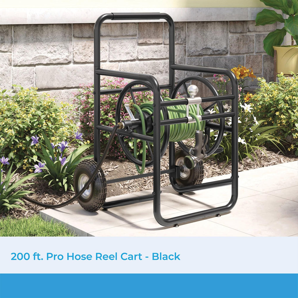 200' Steel Garden Hose Reel Cart with Flat-Free Rubber Tires Q745207