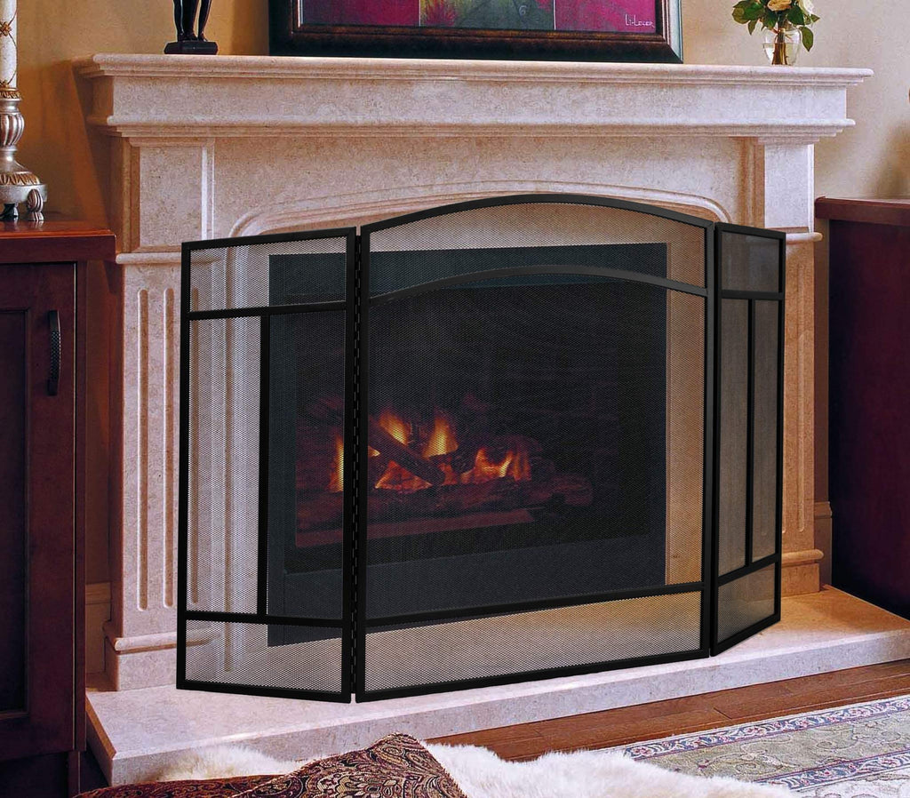 Black 3 Panel Wrought Iron Fireplace Screen V3635