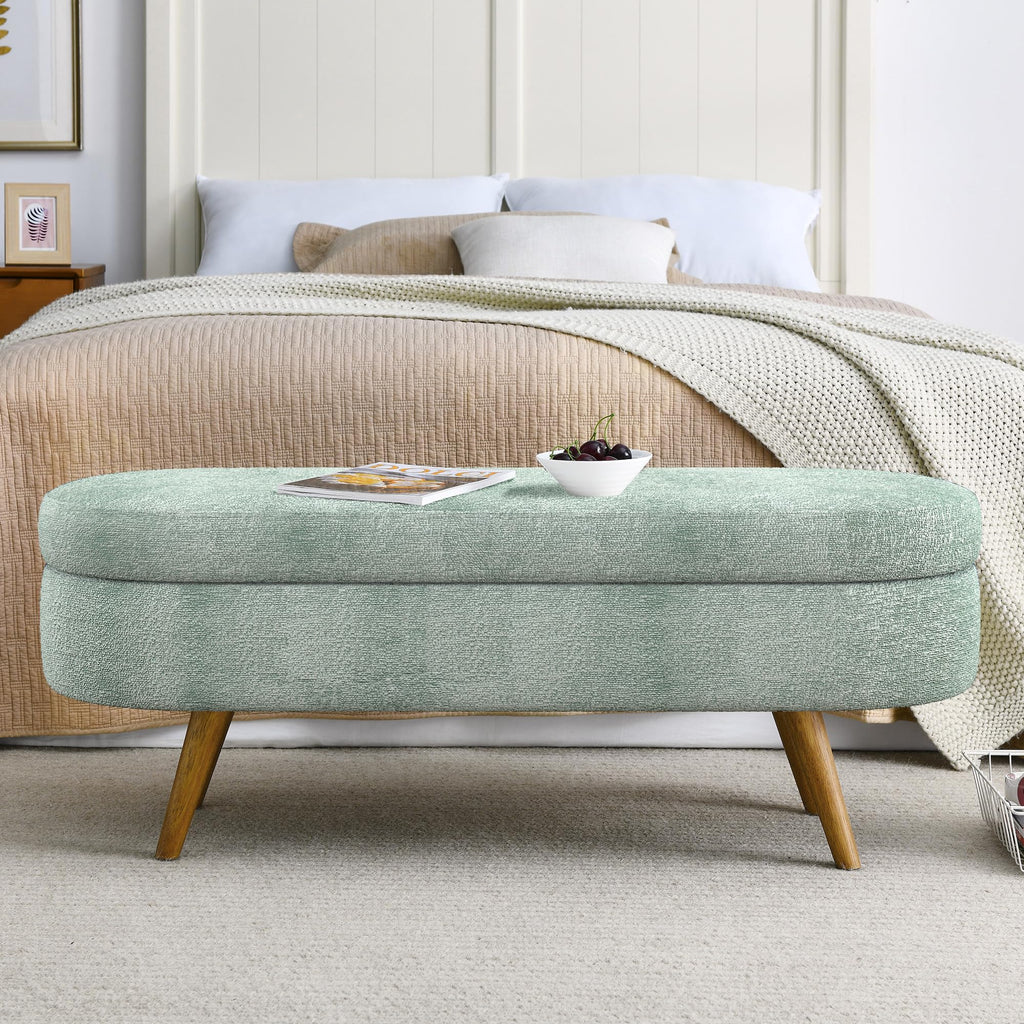 Oval Storage Bench with Rubber Wood Legs Gray I17154