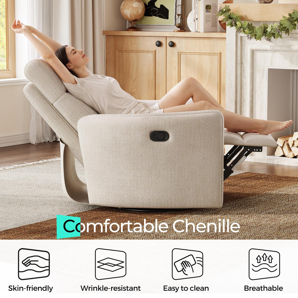 360 Swivel Chenille Recliner Chair with 2 Pillows M434