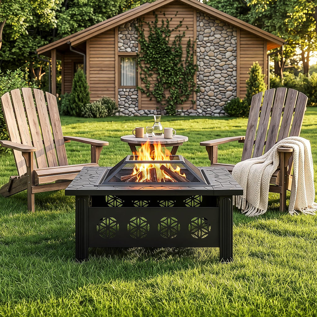 32 Inch Square Wood Burning Fire Pit Table Q77303