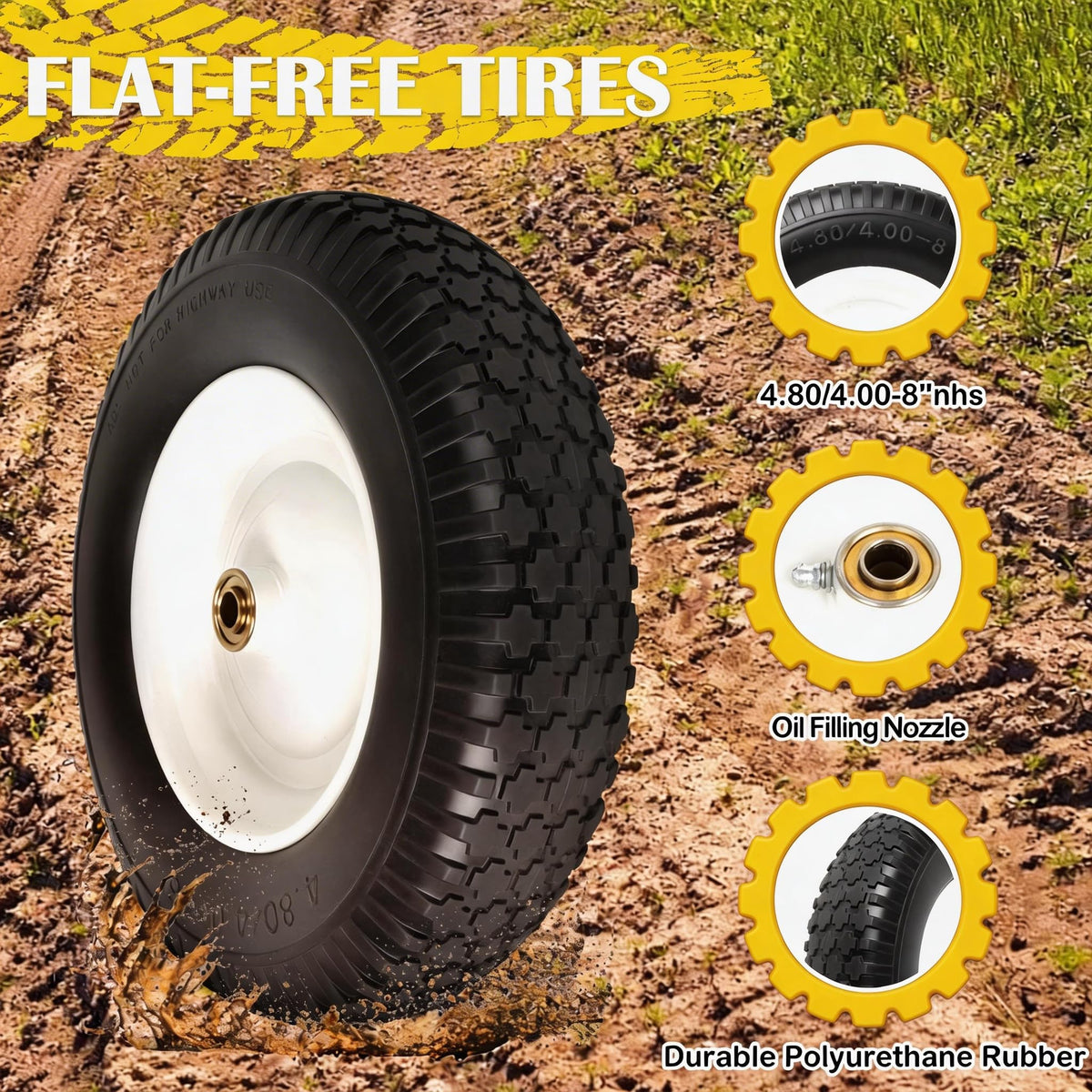 Flat Free Wheelbarrow Tire and Wheel 2 Pack W16205