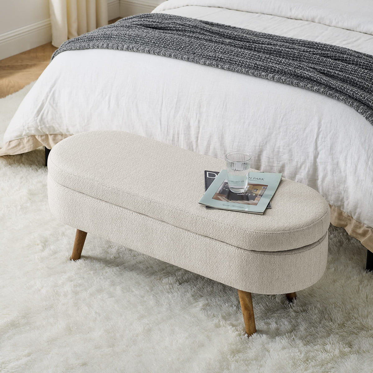 43.5" Beige Linen Storage Ottoman Bench S115