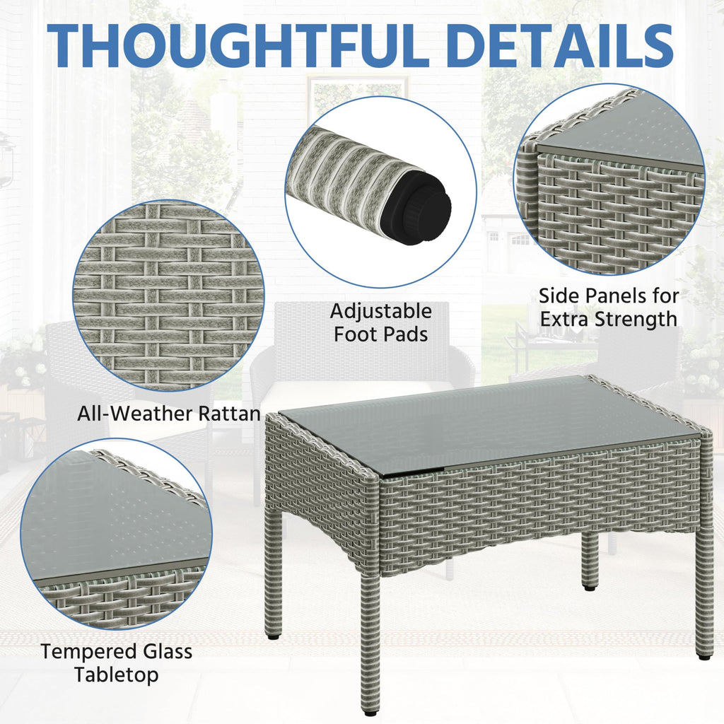 4 Pieces Rattan Wicker Patio Furniture Set with Cushion and Glass Table C756894