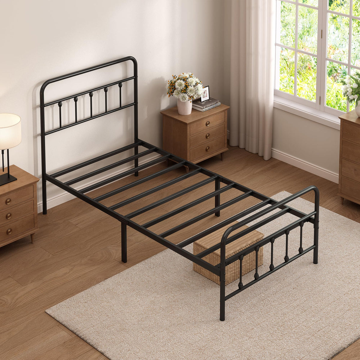 Twin Size Metal Bed Frame with Headboard and Footboard R362226