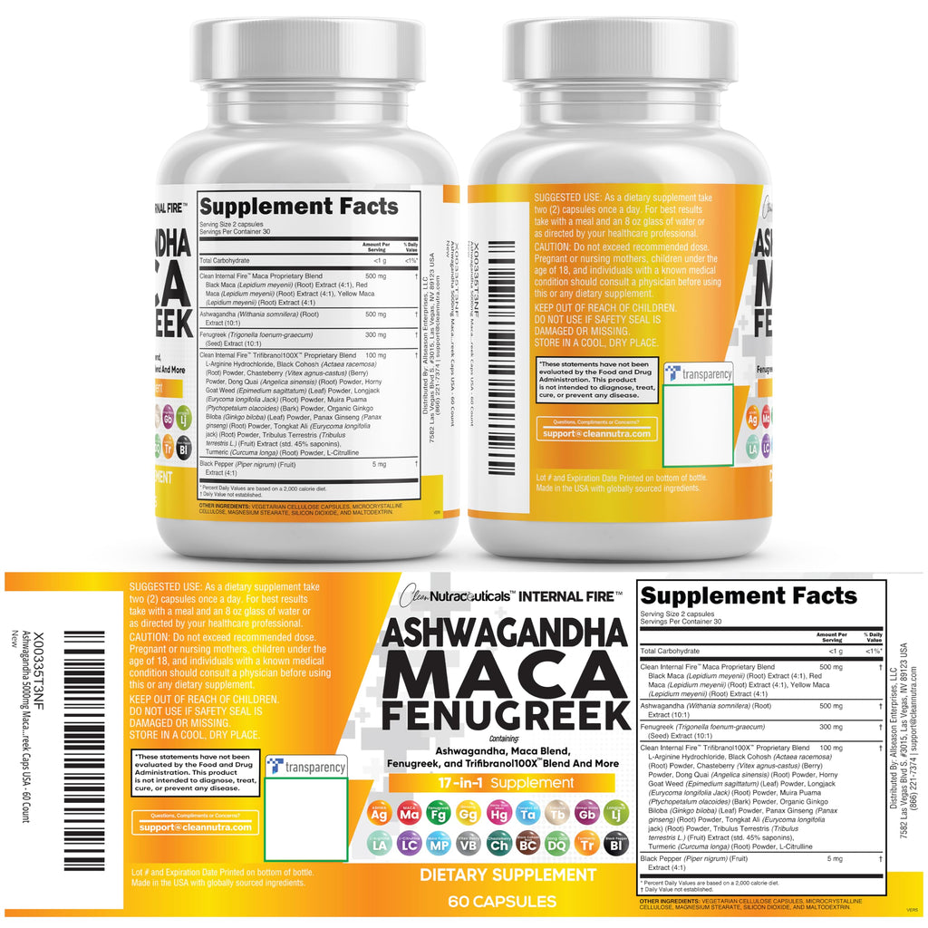Ashwagandha Maca Root Fenugreek Tongkat Ali Ginseng Capsules X5862