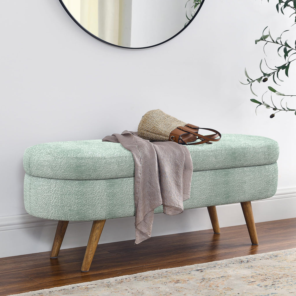 Oval Storage Bench with Rubber Wood Legs Gray I17154
