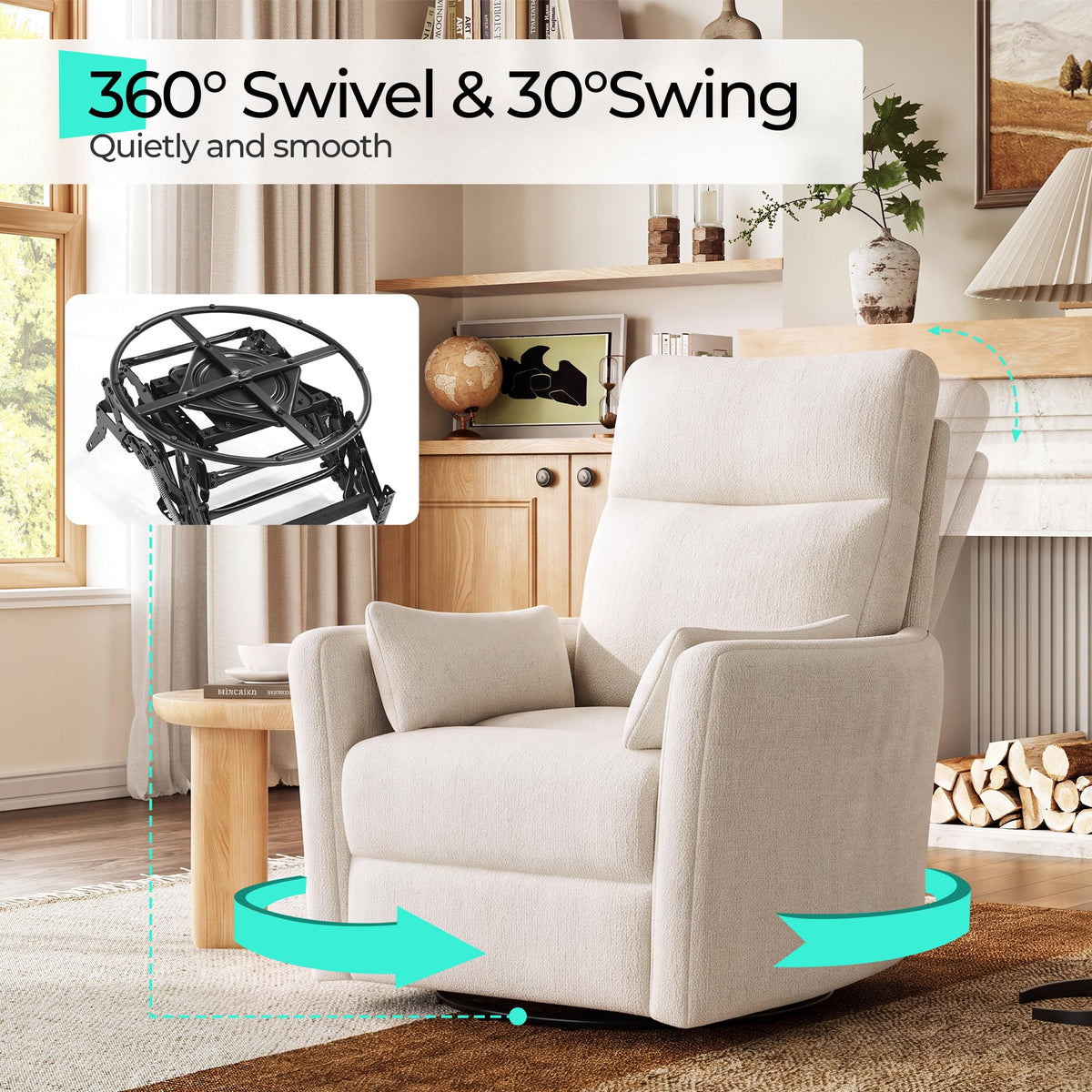 360 Swivel Chenille Recliner Chair with 2 Pillows M434