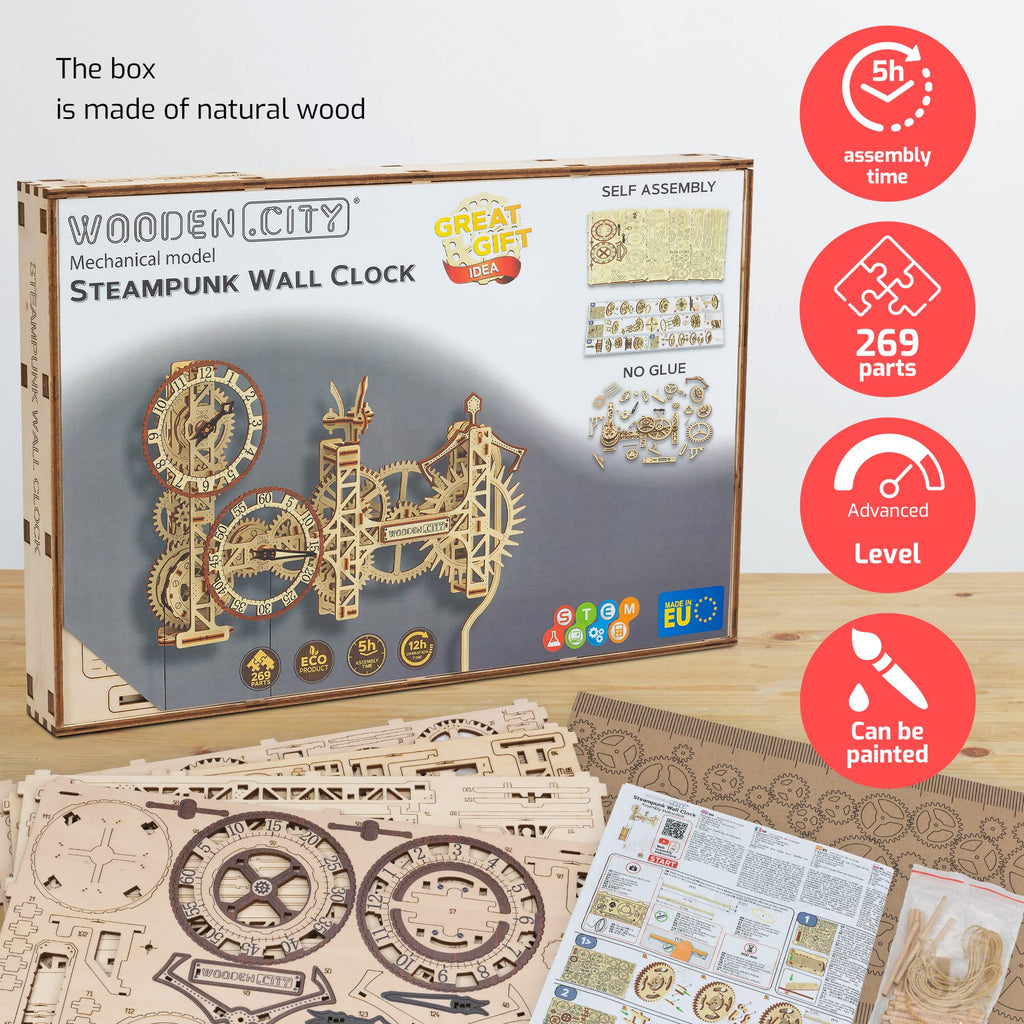 3D Wooden Clock Puzzle Building Kit with 257 Pieces R6278