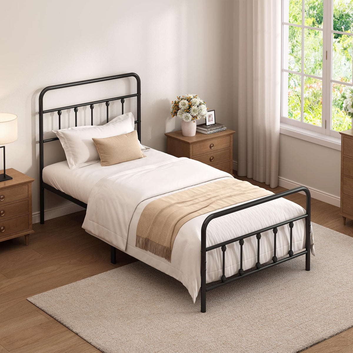 Twin Size Metal Bed Frame with Headboard and Footboard R362226