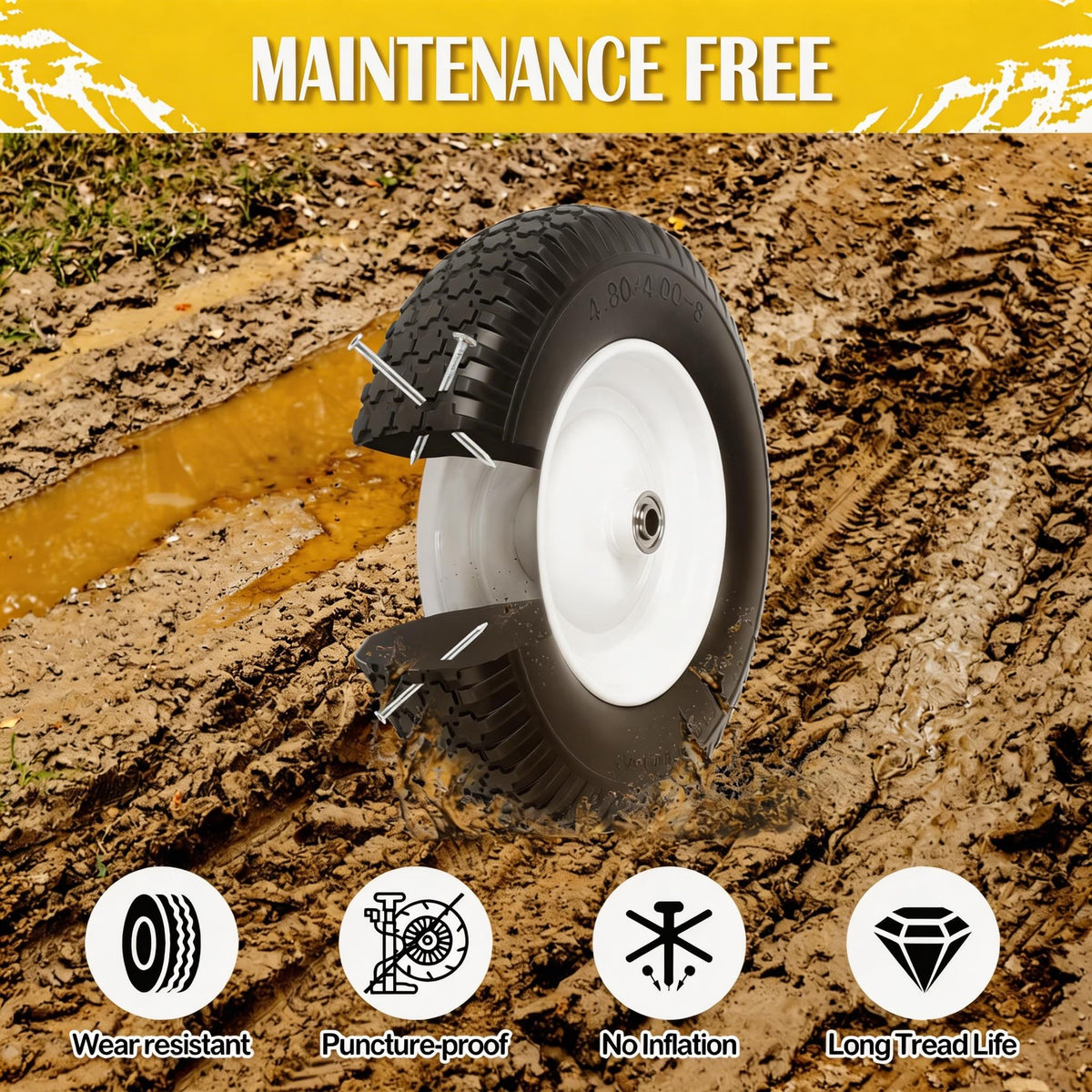 Flat Free Wheelbarrow Tire and Wheel 2 Pack W16205