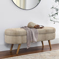 Brown Oval Storage Ottoman Bench with Rubber Wood Legs Q766