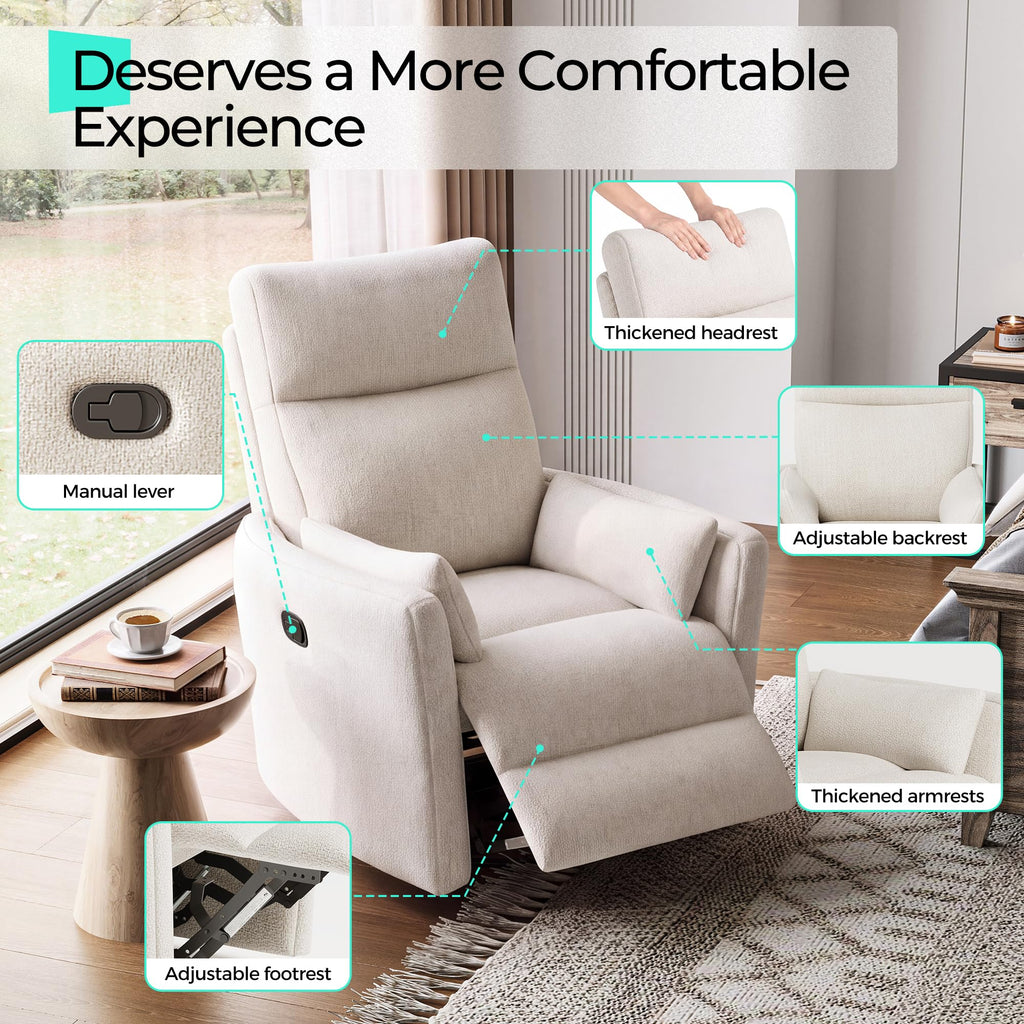 360 Swivel Chenille Recliner Chair with 2 Pillows M434