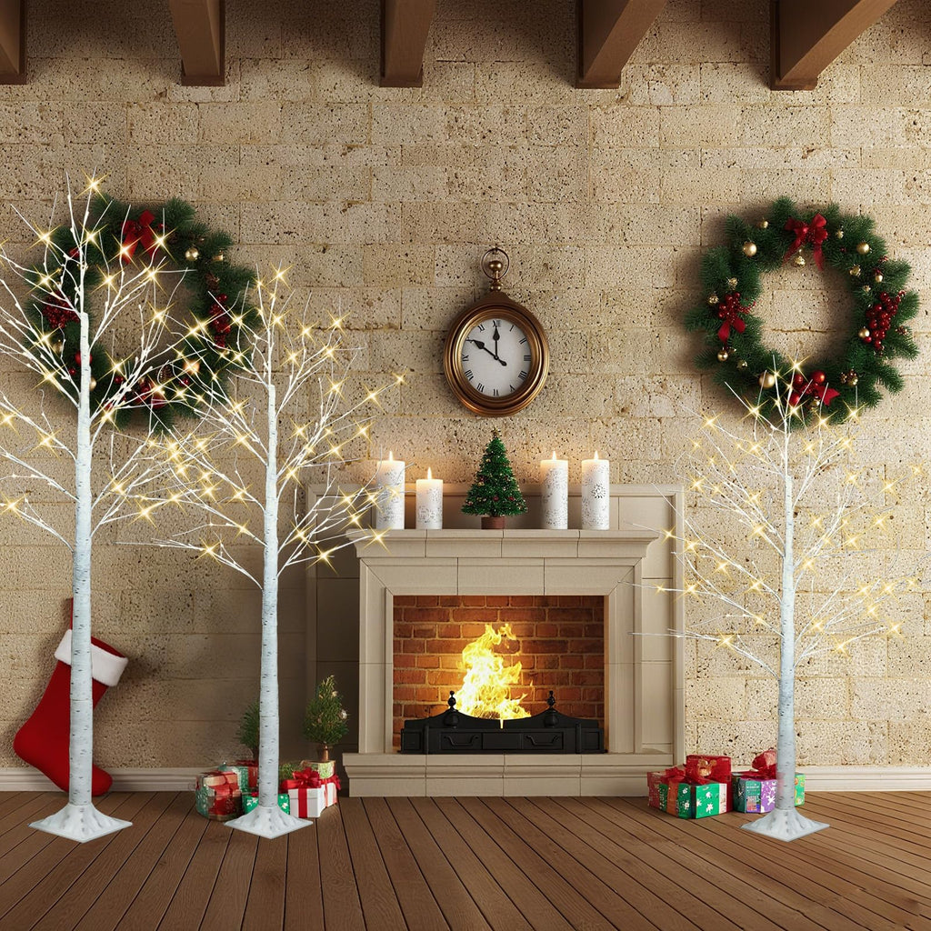 4FT 6FT 8FT Lighted Artificial Birch Tree Set of 3 C803135