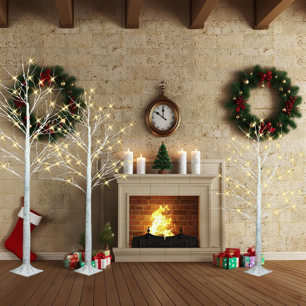 4FT 6FT 8FT Lighted Artificial Birch Tree Set of 3 C803135