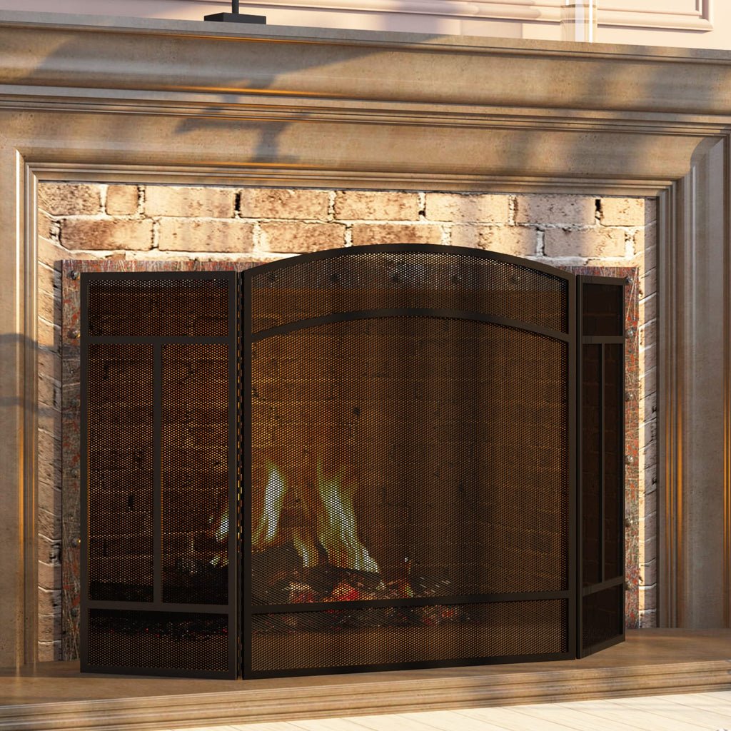 Black 3 Panel Wrought Iron Fireplace Screen V3635