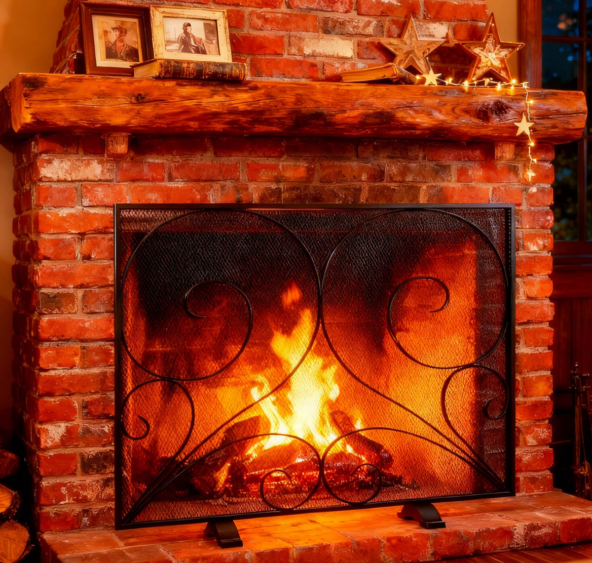 Black Single Panel Wrought Iron Fireplace Screen B39604