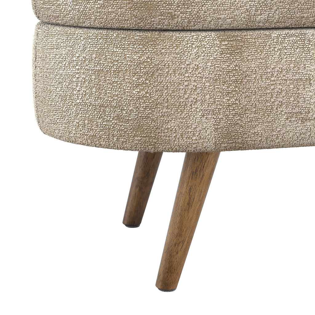 Brown Oval Storage Ottoman Bench with Rubber Wood Legs Q766