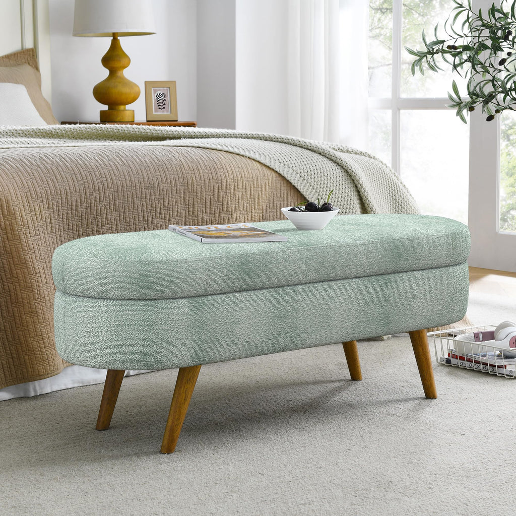 Oval Storage Bench with Rubber Wood Legs Gray I17154
