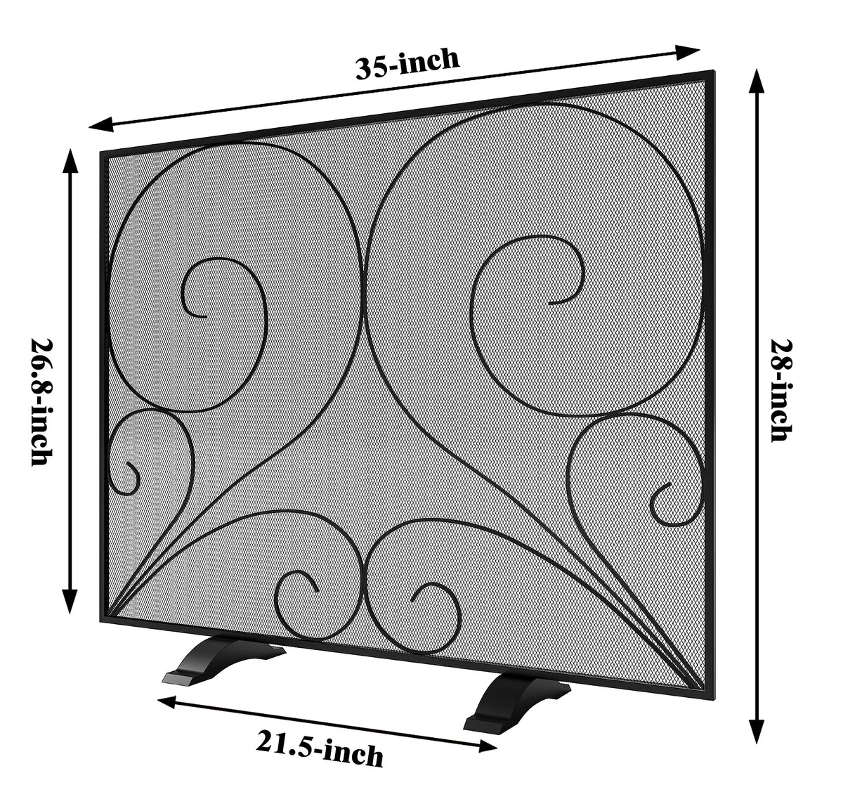Black Single Panel Wrought Iron Fireplace Screen B39604