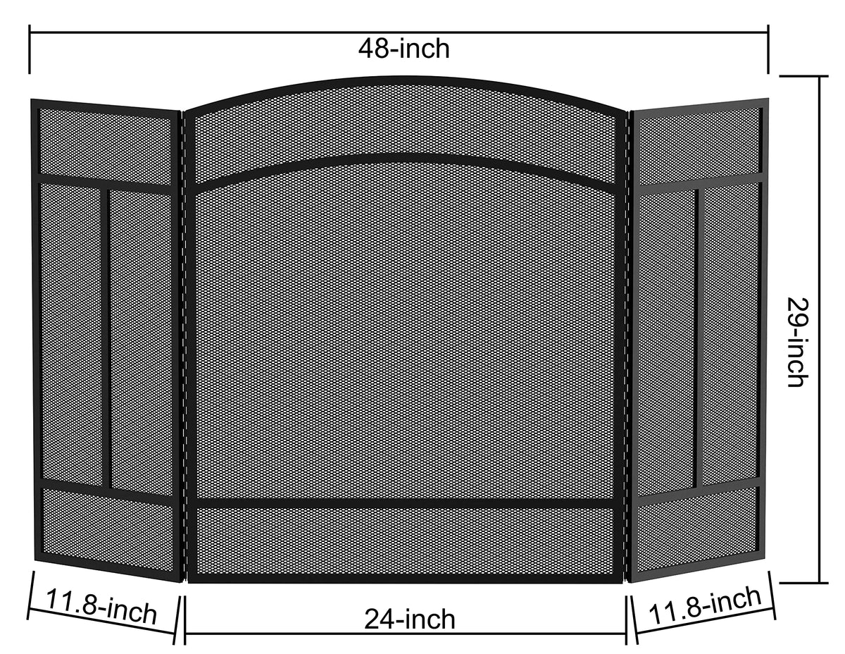 Black 3 Panel Wrought Iron Fireplace Screen V3635