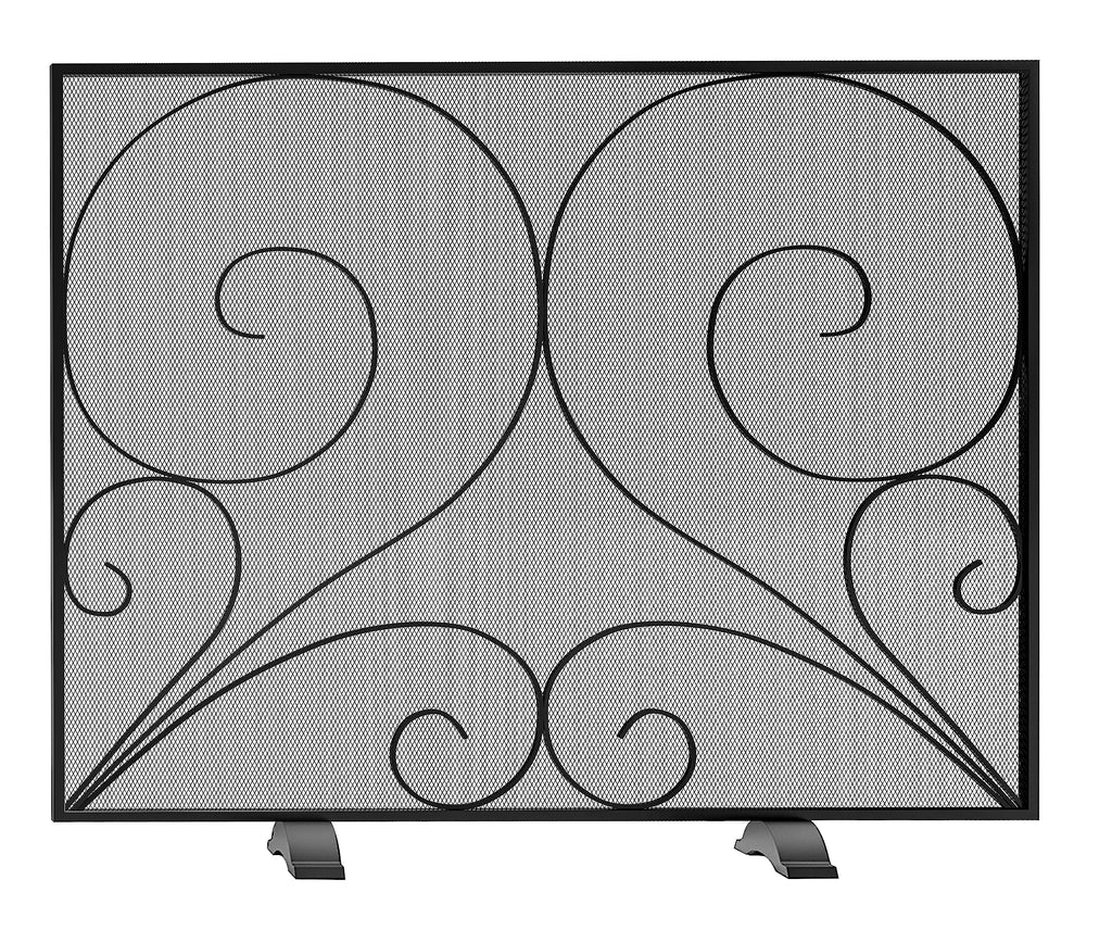 Black Single Panel Wrought Iron Fireplace Screen B39604