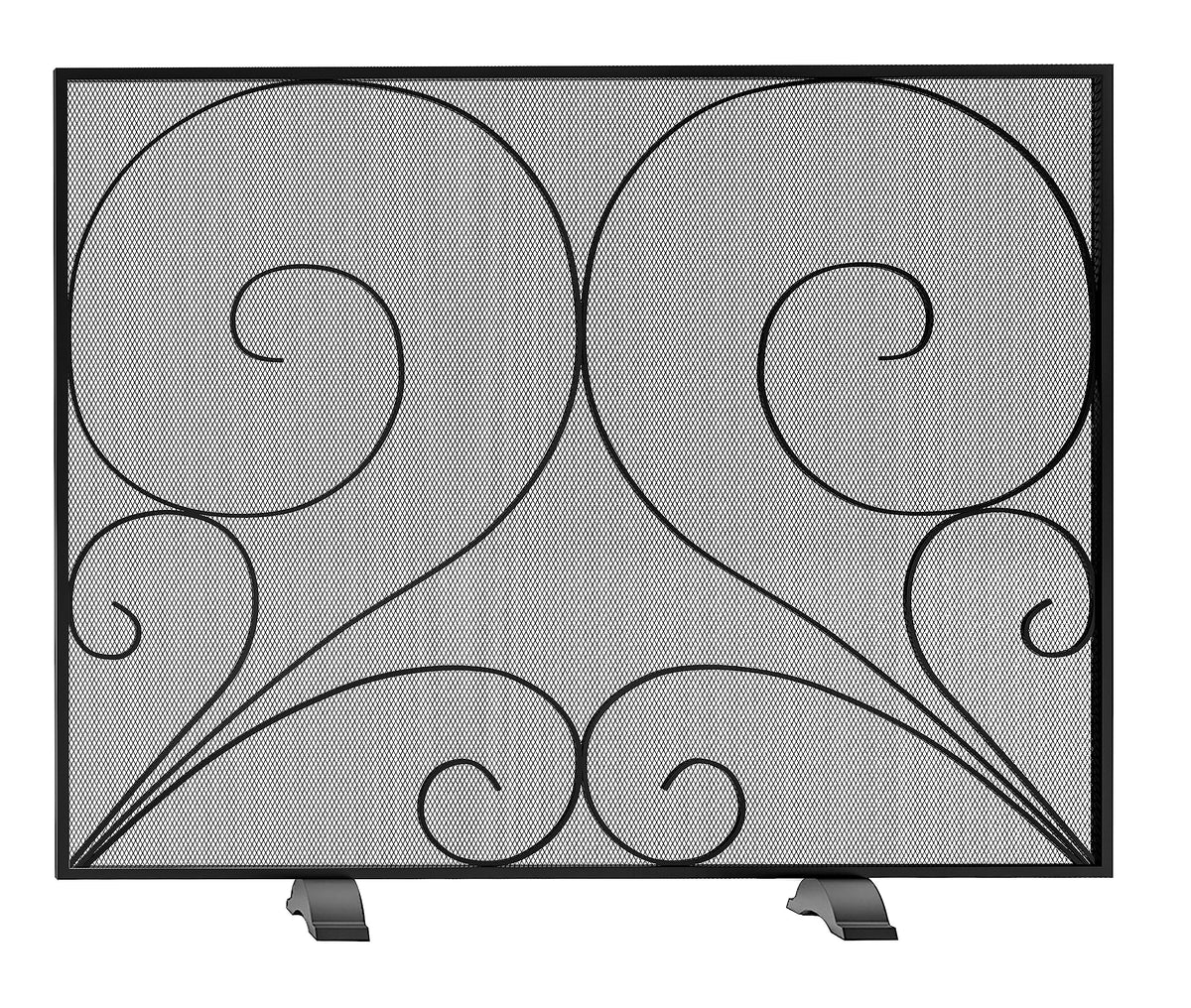 Black Single Panel Wrought Iron Fireplace Screen B39604