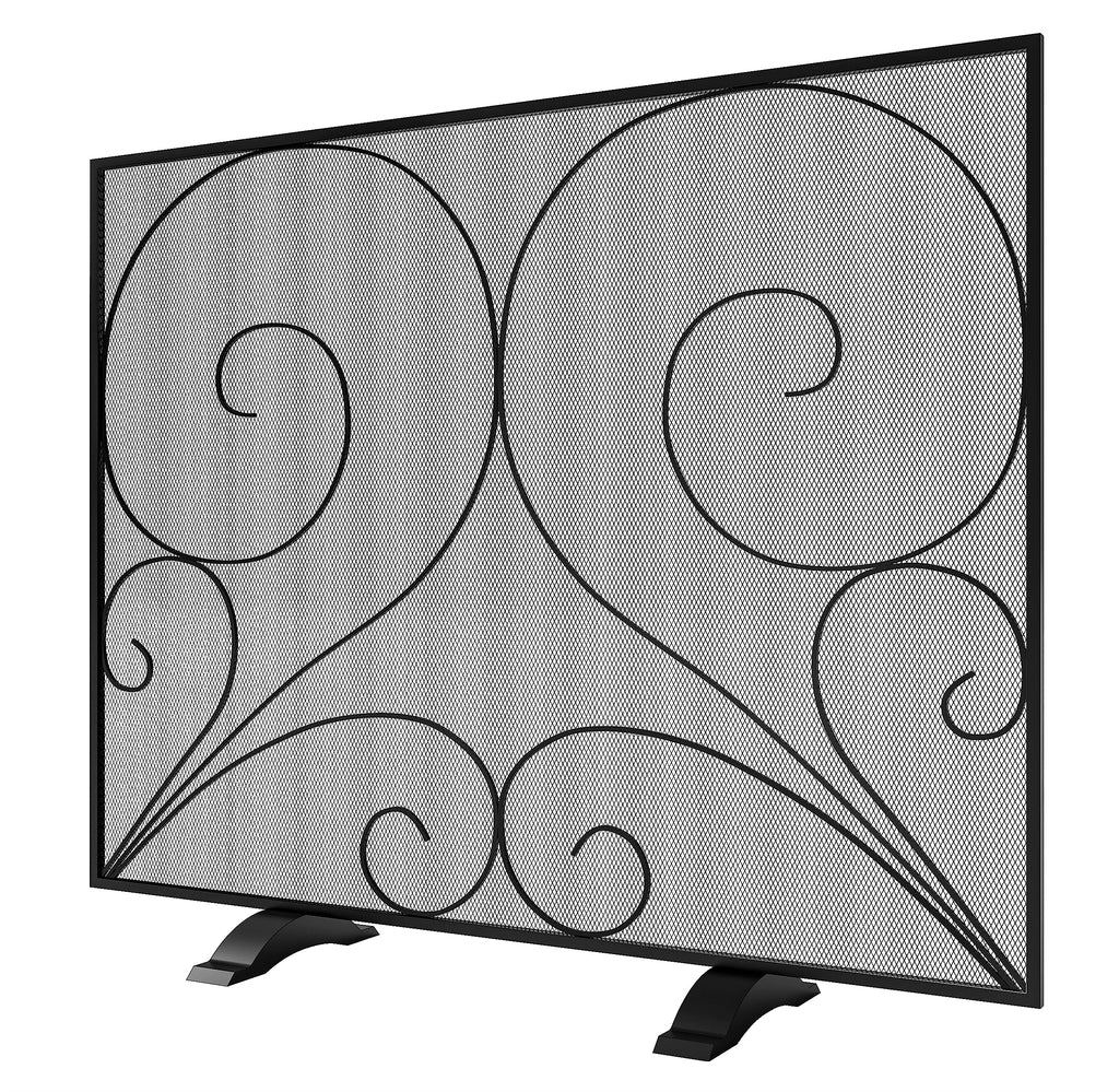 Black Single Panel Wrought Iron Fireplace Screen B39604