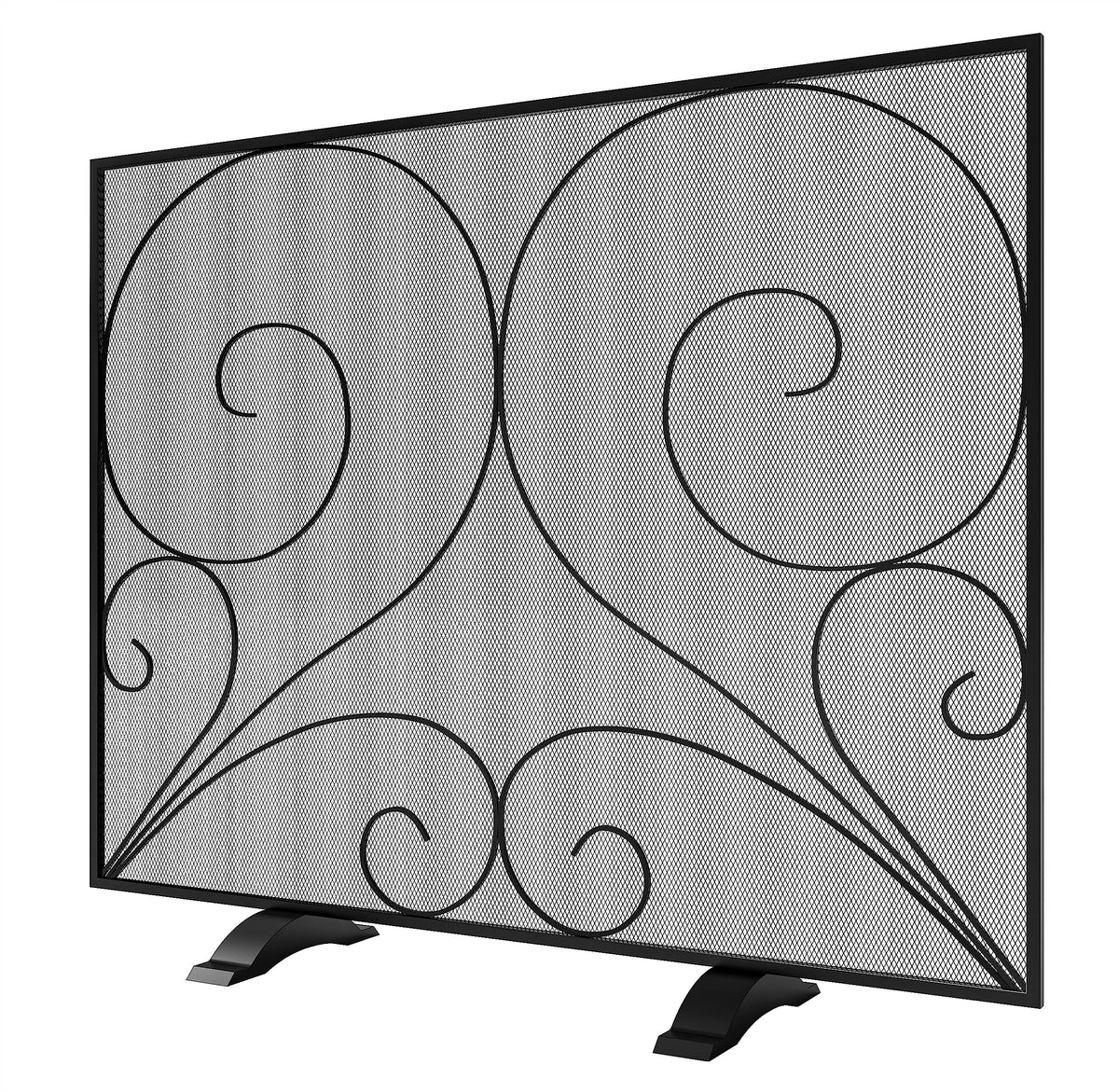 Black Single Panel Wrought Iron Fireplace Screen B39604